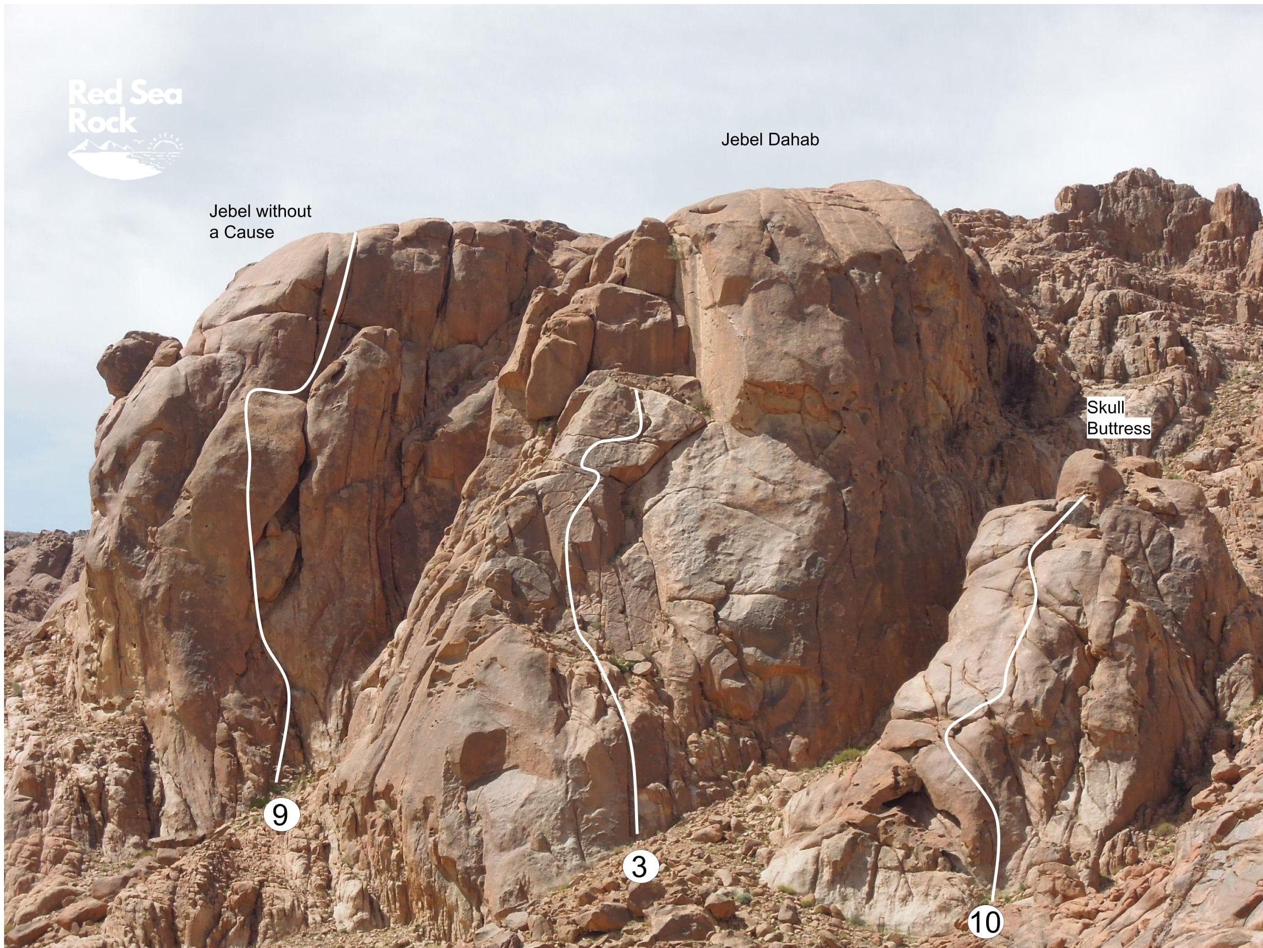 Topo: The 3 buttresses around Jebel Dahab