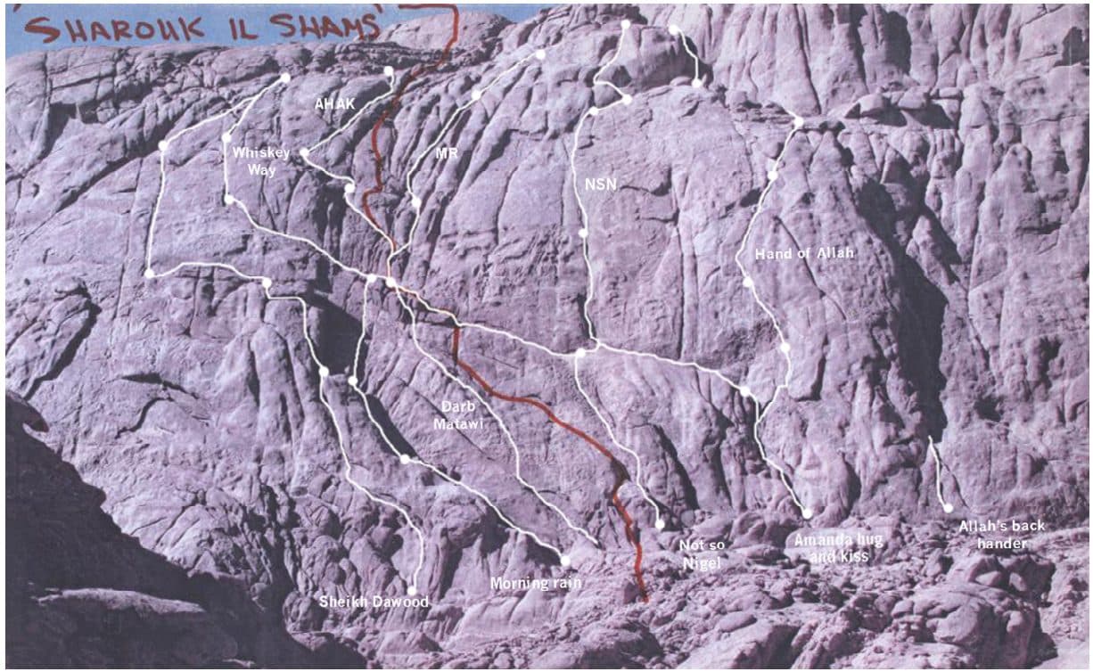 Topo: Jebel Abu Mahshour East Face main part